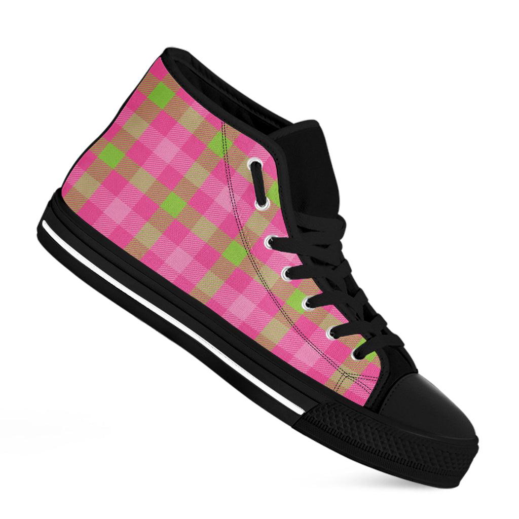 Green And Pink Buffalo Plaid Print Black High Top Shoes