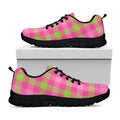 Green And Pink Buffalo Plaid Print Black Running Shoes