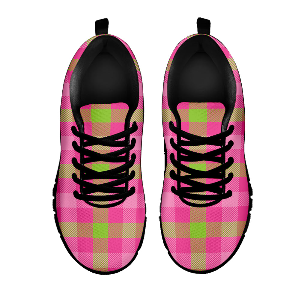 Green And Pink Buffalo Plaid Print Black Sneakers