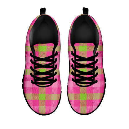 Green And Pink Buffalo Plaid Print Black Sneakers
