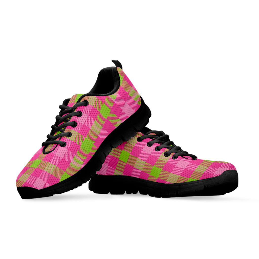 Green And Pink Buffalo Plaid Print Black Sneakers