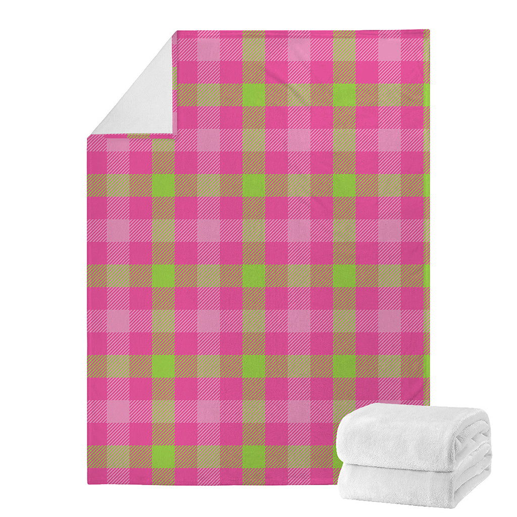 Green And Pink Buffalo Plaid Print Blanket