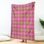 Green And Pink Buffalo Plaid Print Blanket