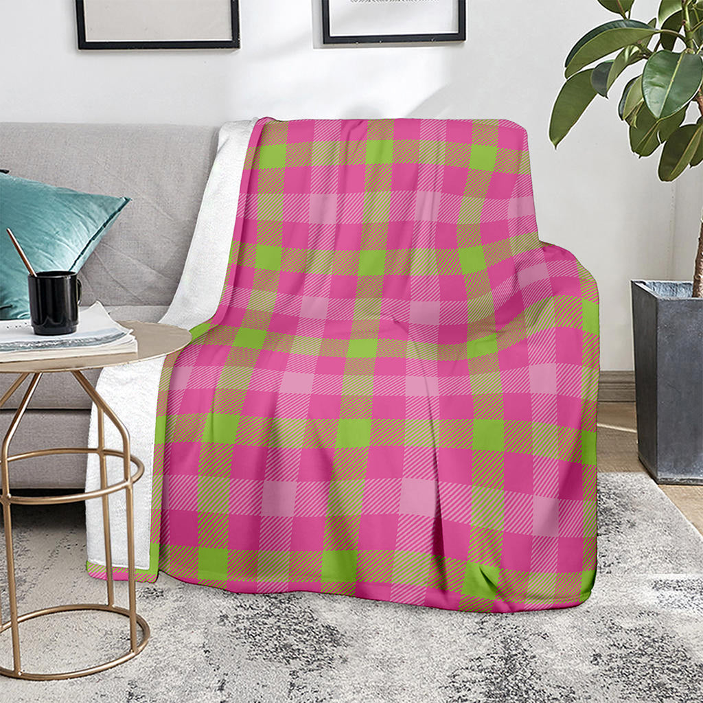 Green And Pink Buffalo Plaid Print Blanket