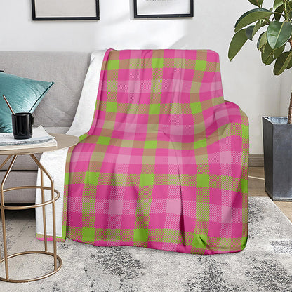 Green And Pink Buffalo Plaid Print Blanket