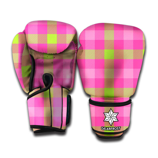 Green And Pink Buffalo Plaid Print Boxing Gloves