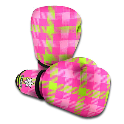 Green And Pink Buffalo Plaid Print Boxing Gloves