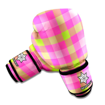 Green And Pink Buffalo Plaid Print Boxing Gloves