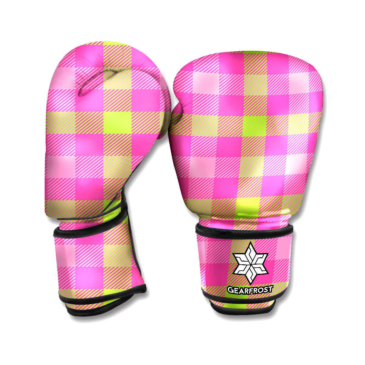Green And Pink Buffalo Plaid Print Boxing Gloves