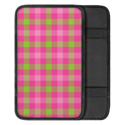 Green And Pink Buffalo Plaid Print Car Center Console Cover