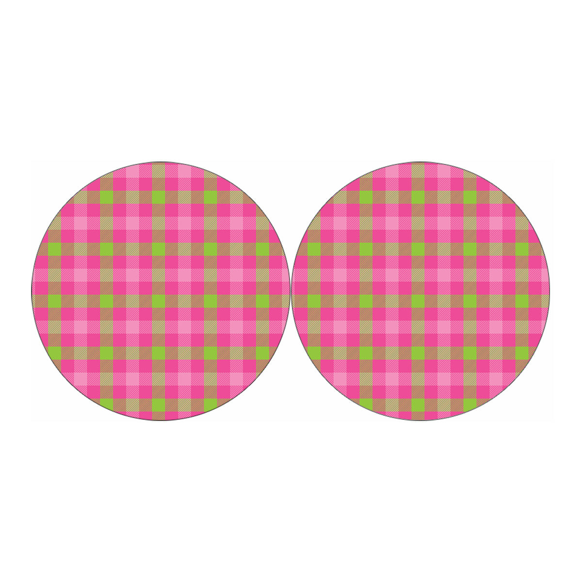 Green And Pink Buffalo Plaid Print Car Coasters