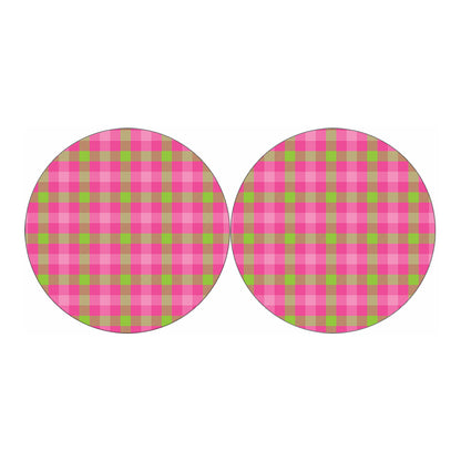 Green And Pink Buffalo Plaid Print Car Coasters