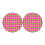 Green And Pink Buffalo Plaid Print Car Coasters