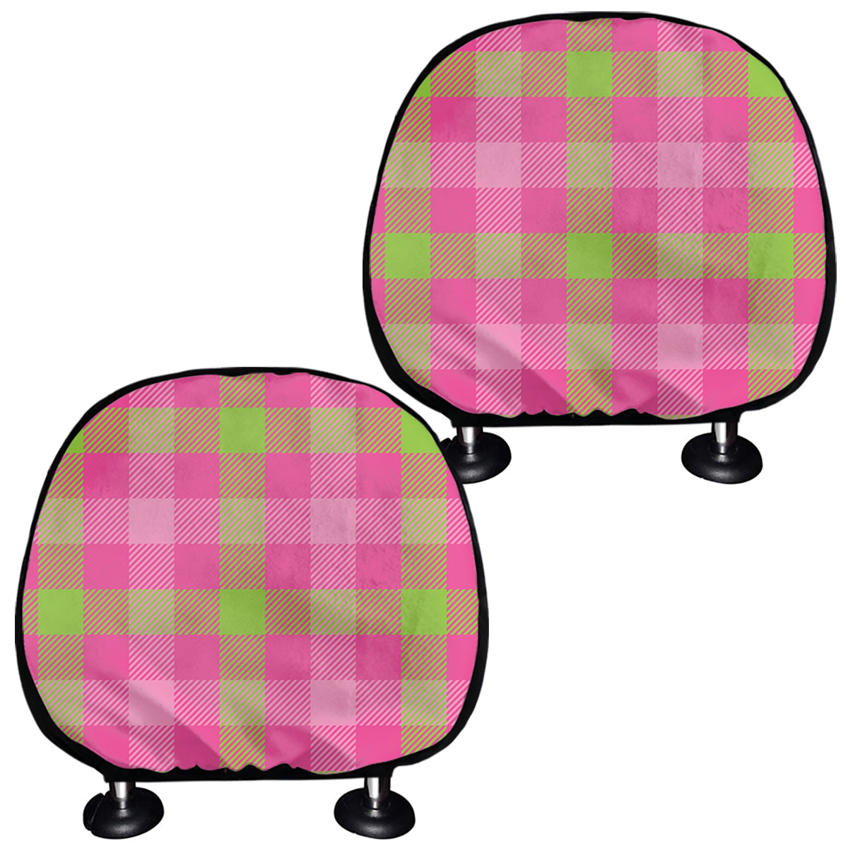 Green And Pink Buffalo Plaid Print Car Headrest Covers