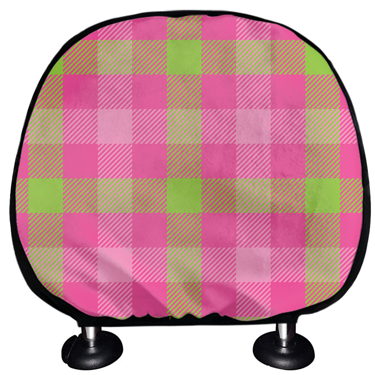 Green And Pink Buffalo Plaid Print Car Headrest Covers