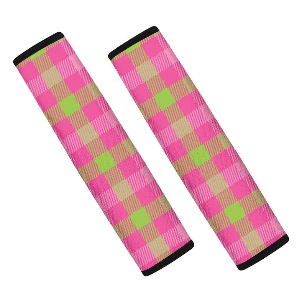 Green And Pink Buffalo Plaid Print Car Seat Belt Covers