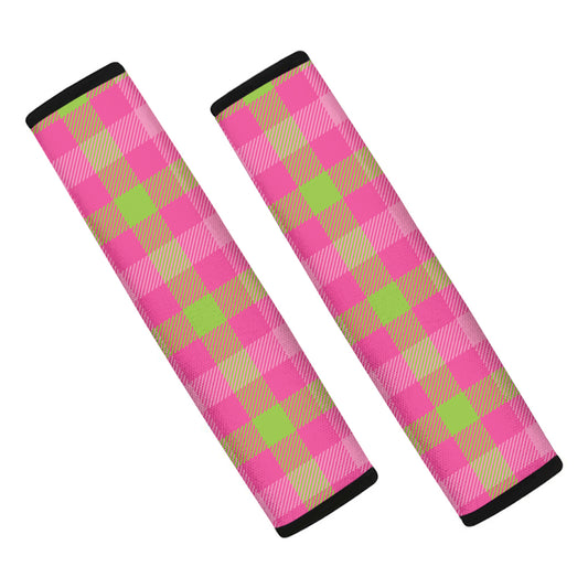 Green And Pink Buffalo Plaid Print Car Seat Belt Covers