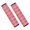 Green And Pink Buffalo Plaid Print Car Seat Belt Covers