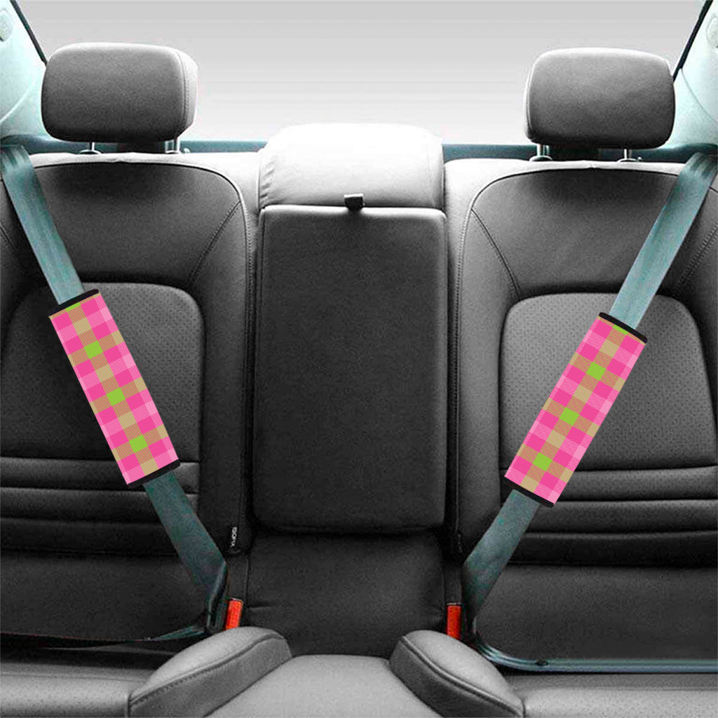 Green And Pink Buffalo Plaid Print Car Seat Belt Covers