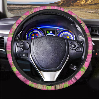 Green And Pink Buffalo Plaid Print Car Steering Wheel Cover