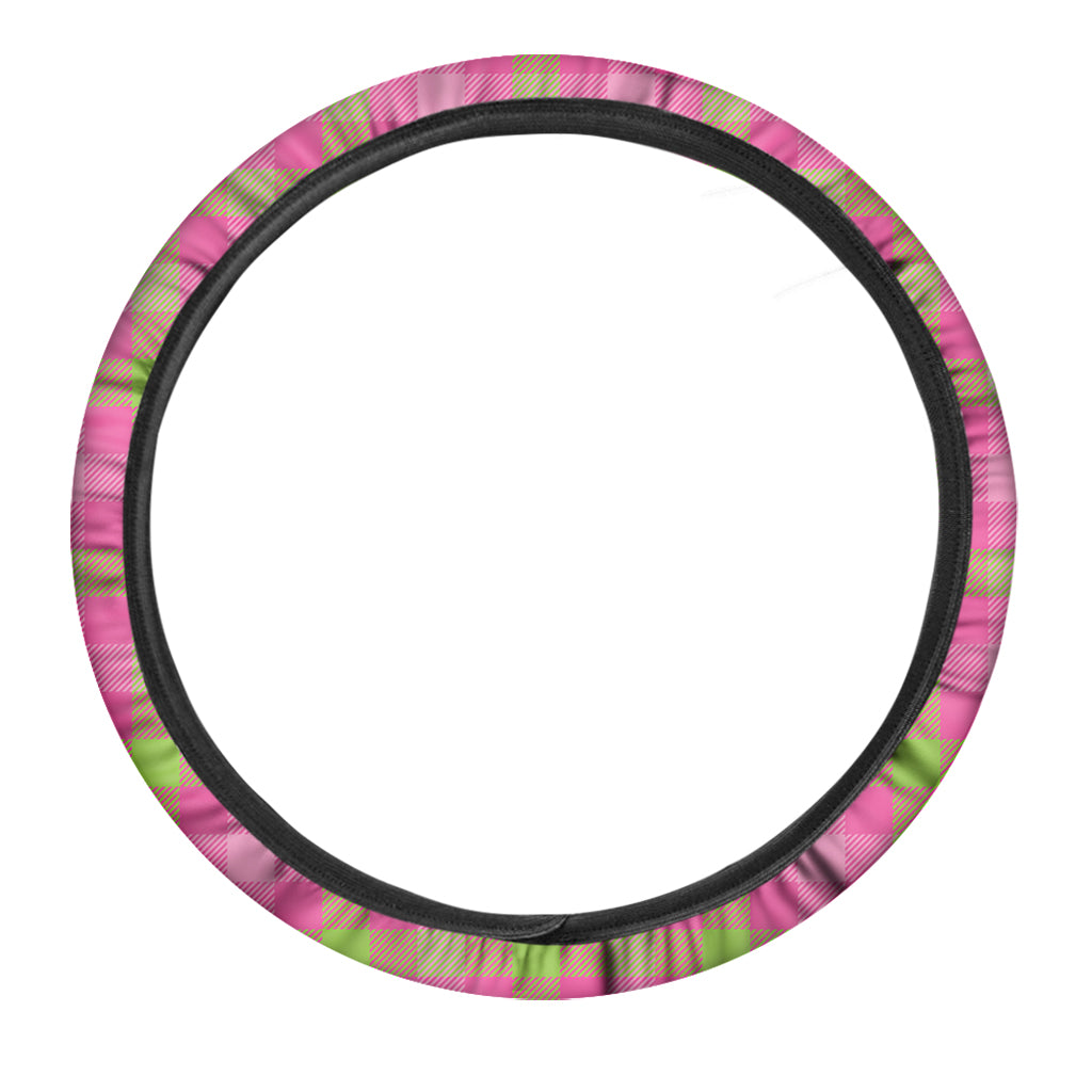 Green And Pink Buffalo Plaid Print Car Steering Wheel Cover