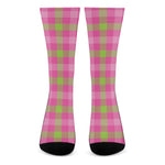 Green And Pink Buffalo Plaid Print Crew Socks