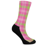Green And Pink Buffalo Plaid Print Crew Socks