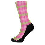 Green And Pink Buffalo Plaid Print Crew Socks