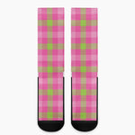 Green And Pink Buffalo Plaid Print Crew Socks