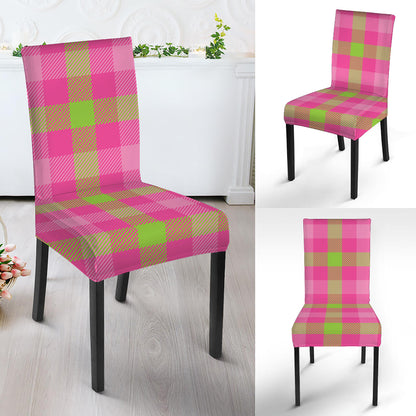 Green And Pink Buffalo Plaid Print Dining Chair Slipcover