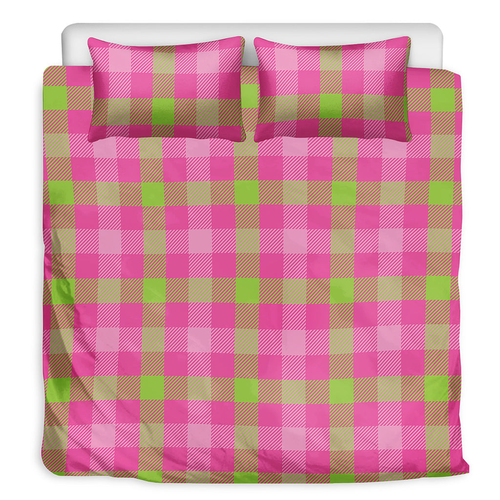 Green And Pink Buffalo Plaid Print Duvet Cover Bedding Set