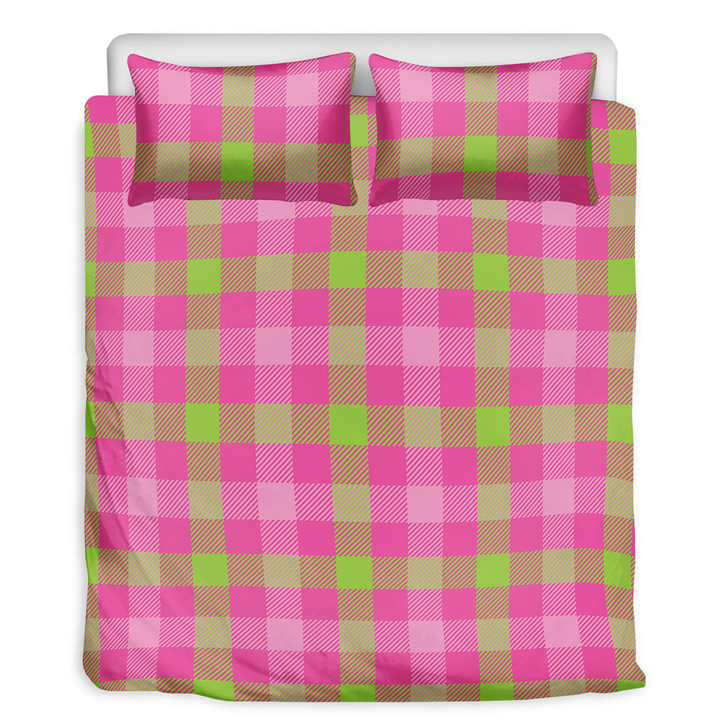 Green And Pink Buffalo Plaid Print Duvet Cover Bedding Set