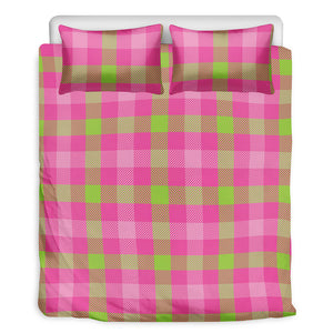 Green And Pink Buffalo Plaid Print Duvet Cover Bedding Set