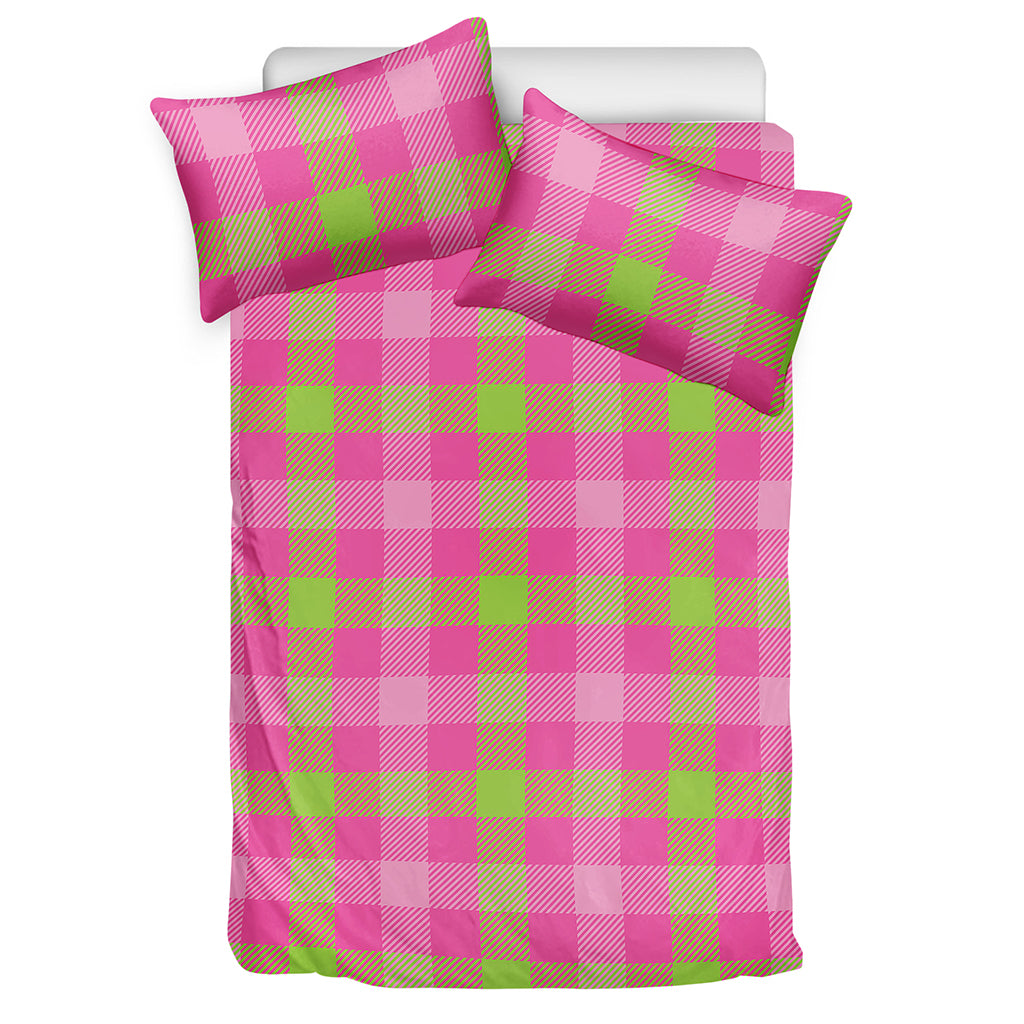 Green And Pink Buffalo Plaid Print Duvet Cover Bedding Set