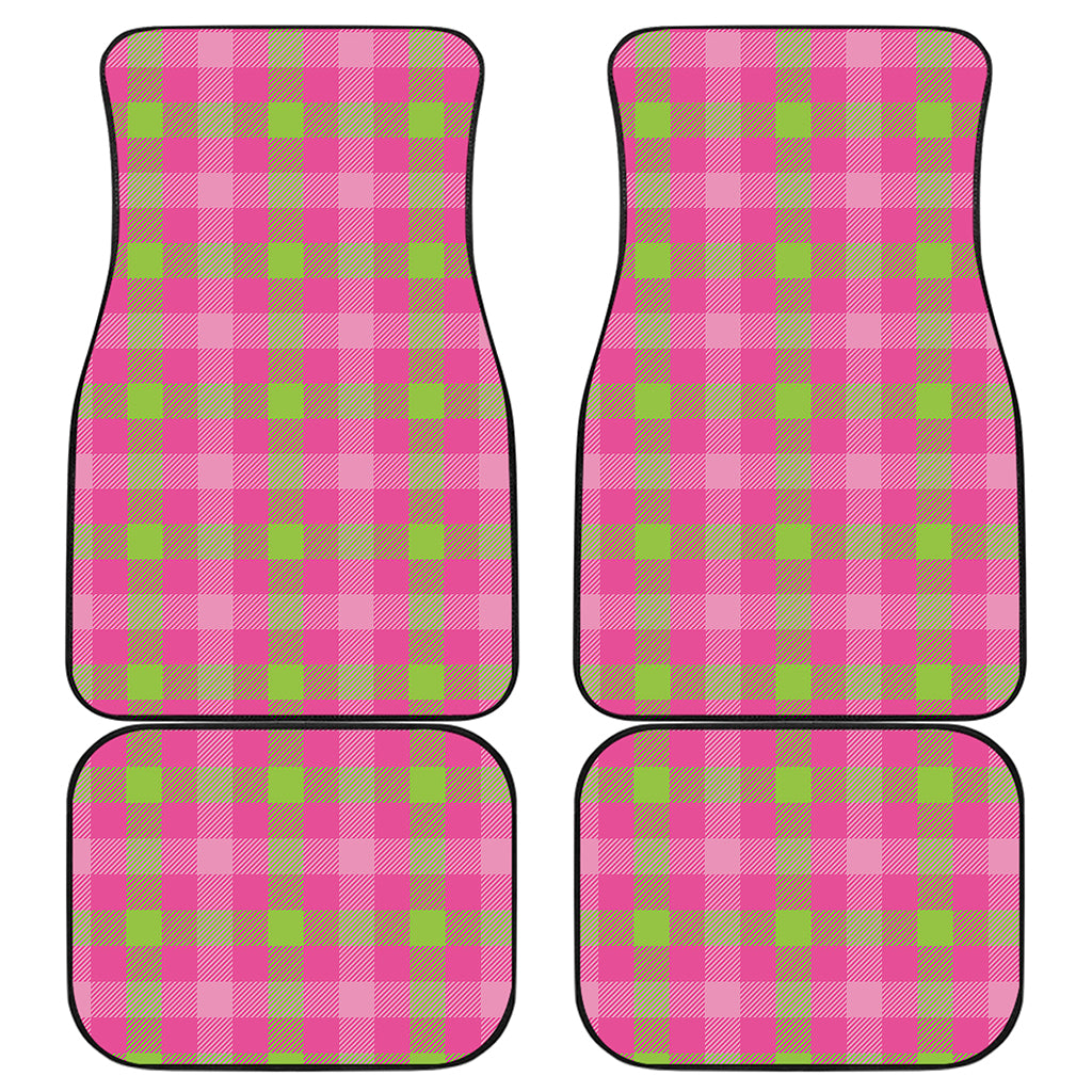 Green And Pink Buffalo Plaid Print Front and Back Car Floor Mats