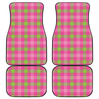 Green And Pink Buffalo Plaid Print Front and Back Car Floor Mats