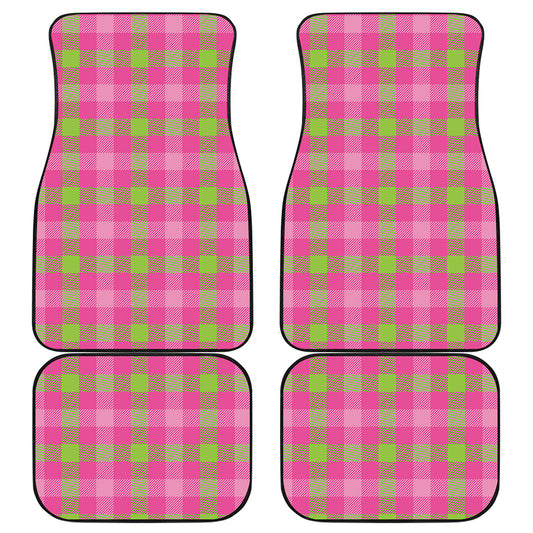 Green And Pink Buffalo Plaid Print Front and Back Car Floor Mats
