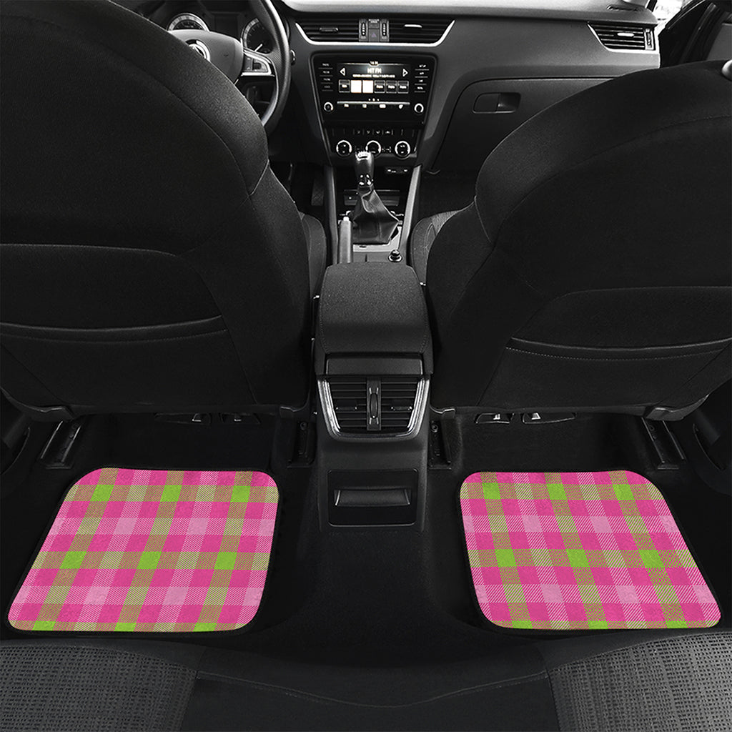 Green And Pink Buffalo Plaid Print Front and Back Car Floor Mats