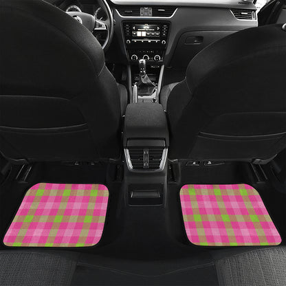 Green And Pink Buffalo Plaid Print Front and Back Car Floor Mats