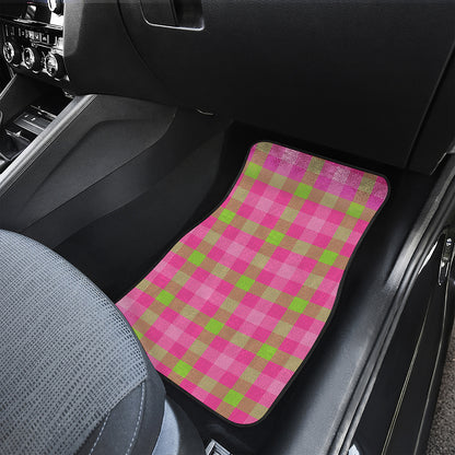 Green And Pink Buffalo Plaid Print Front and Back Car Floor Mats