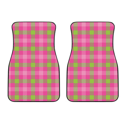 Green And Pink Buffalo Plaid Print Front Car Floor Mats