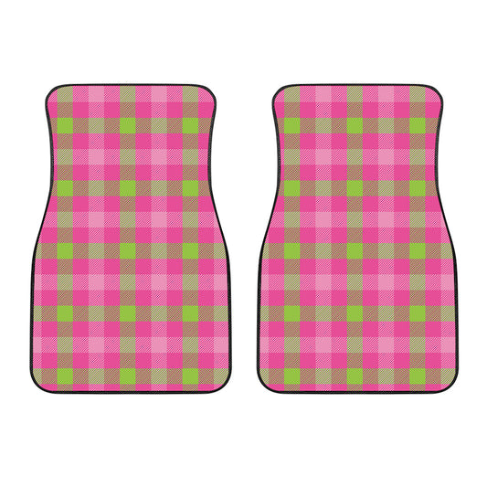 Green And Pink Buffalo Plaid Print Front Car Floor Mats