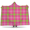 Green And Pink Buffalo Plaid Print Hooded Blanket