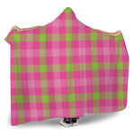 Green And Pink Buffalo Plaid Print Hooded Blanket