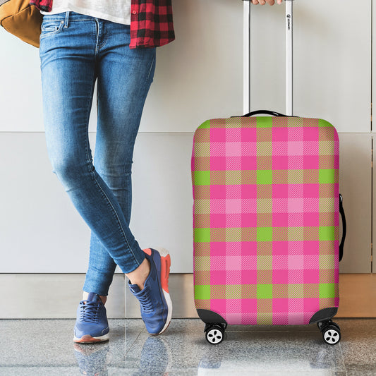 Green And Pink Buffalo Plaid Print Luggage Cover