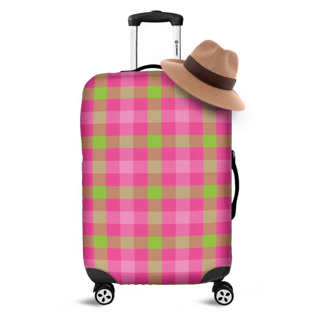 Green And Pink Buffalo Plaid Print Luggage Cover