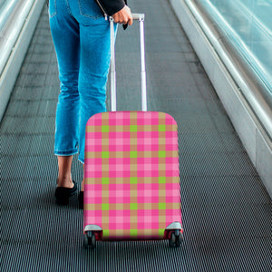 Green And Pink Buffalo Plaid Print Luggage Cover
