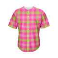 Green And Pink Buffalo Plaid Print Men's Baseball Jersey