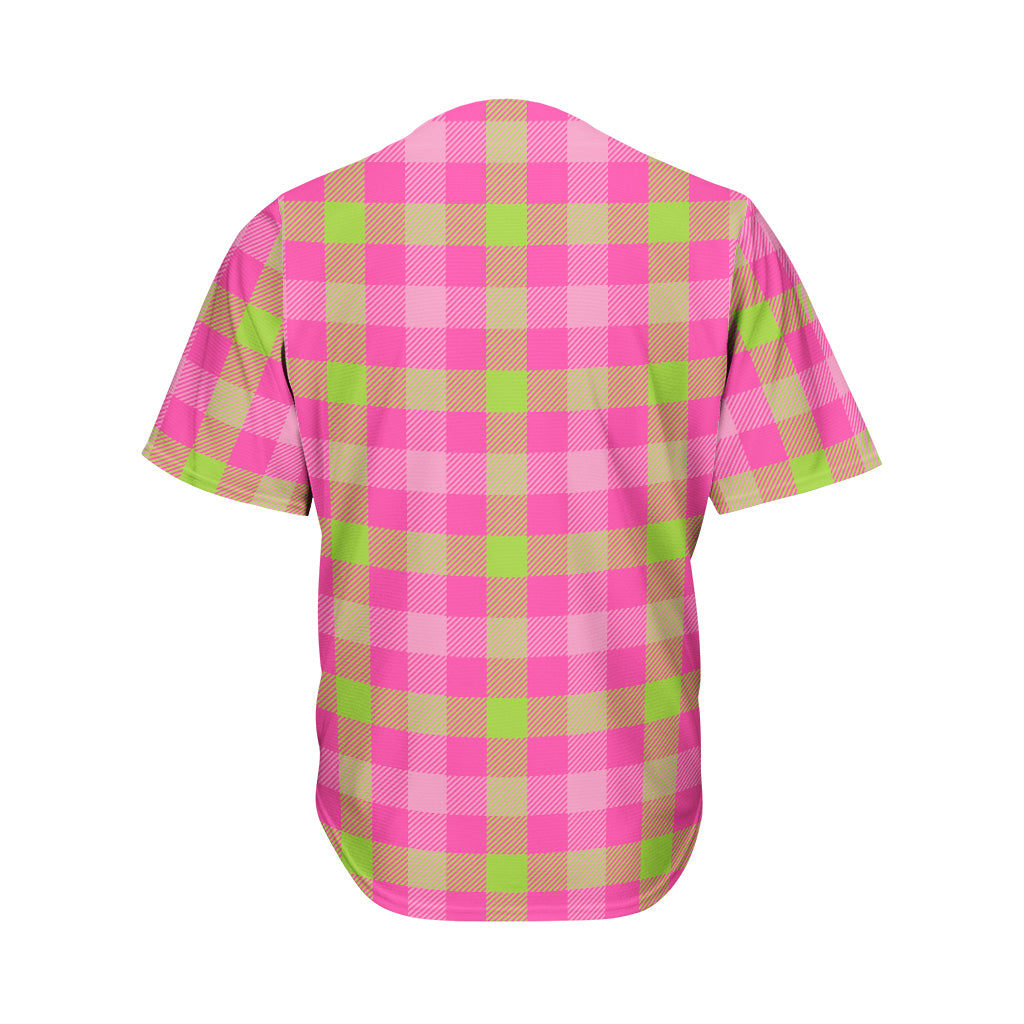 Green And Pink Buffalo Plaid Print Men's Baseball Jersey