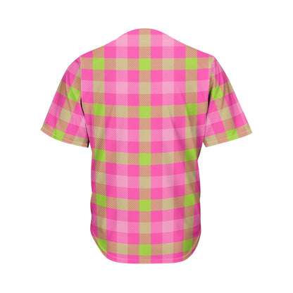 Green And Pink Buffalo Plaid Print Men's Baseball Jersey